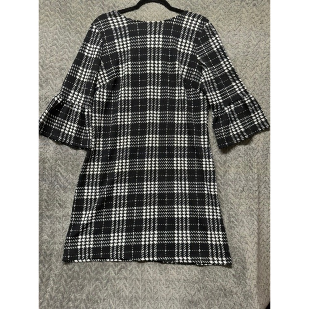 Violet B. Black White Plaid Bell Sleeve Shift Dress Large 0688